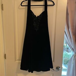Gorgeous Vintage Velvet Like Black Halter Dress With Beading Sz 11 See Measures